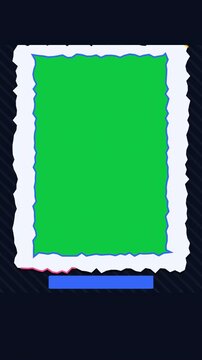 Vertical 9:16 animated torn paper frame edge with a solid green screen area in the middle, ready to key out and replace with your own footage or photo. Seamless looping 4K motion graphics template for