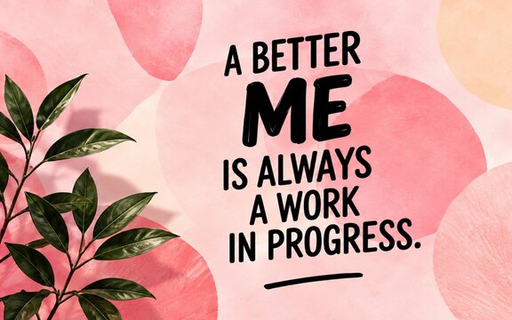Positive self-improvement quote on a soft pink floral background, expressing that becoming a better version of yourself is an ongoing journey.