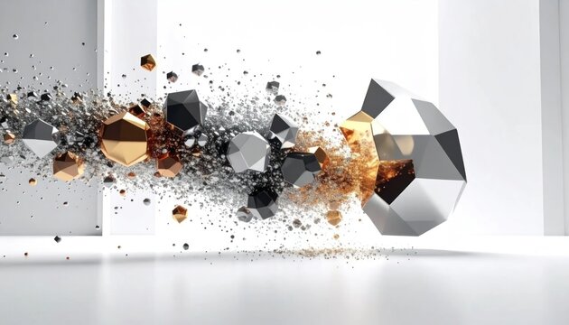 Geometric shapes explode in modern space.