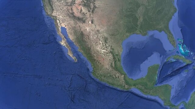 Video of rotating Earth in space. Mexico country, mexico gulf and gulf of california on planet Earth. Geographical map of world. Central America.