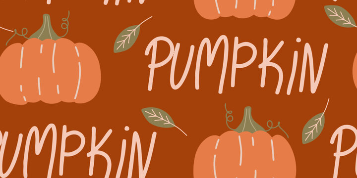 Hand-Drawn Pumpkin and Leaf Pattern Background