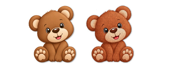 Fototapeta premium Cute Sitting Teddy Bear Vector Character Illustration Set on Black Background, Charming Sitting Brown Bear Cub Clip Art Template for Baby Shower and Cards