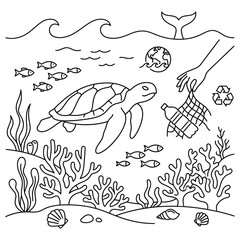 Fototapeta premium Marine Life and Ocean Conservation with Sea Turtles and Coral Reefs