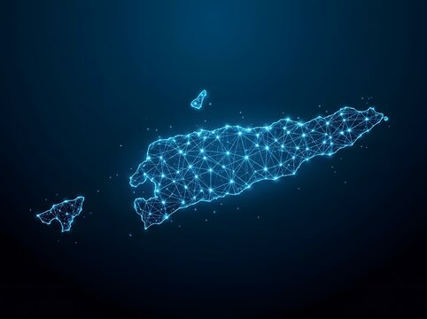 Glowing blue digital map of east timor with network connection nodes