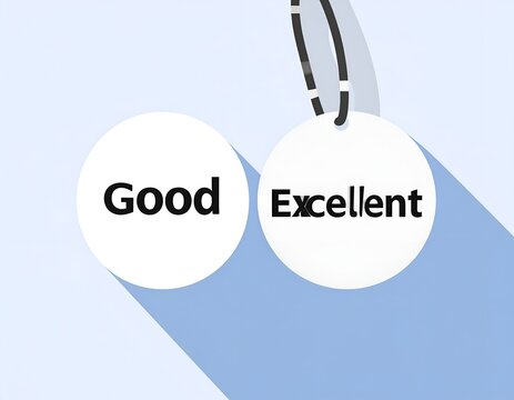 Round tags labeled Good and Excellent on blue