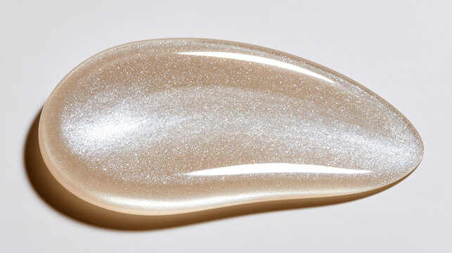 Pearlescent liquid highlighter gel featuring translucent glossy texture, microscopic shimmer, luminous ivory glow and refined opalescent reflections.