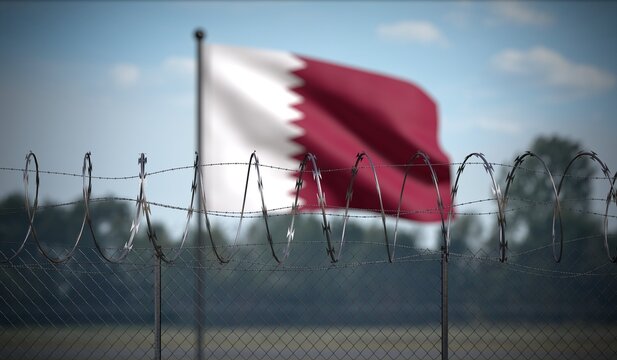 Qatar - Flag and Barbed Wire Fence - 3D illustration