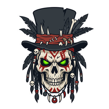 Voodoo Witch Doctor Skull Mask Flat Vector Icon