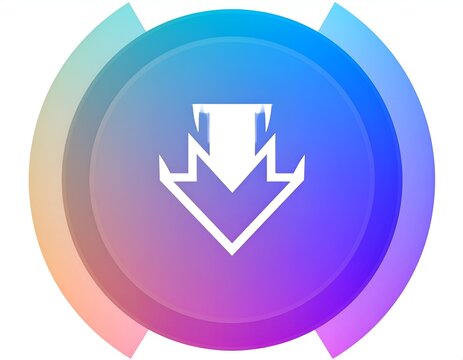 Stylized download arrow icon on colorful gradient background.