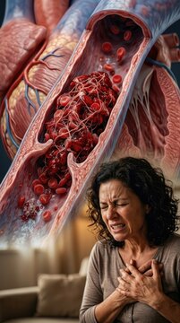 Critical circulatory affliction: thrombosis hazard, blood vessel occlusion, heart muscle pain, vascular lumen impede, human body suffer, cardiovascular crisis, medical emergency.