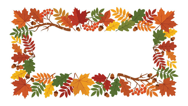 Autumn leaf border frame with colorful fall foliage design