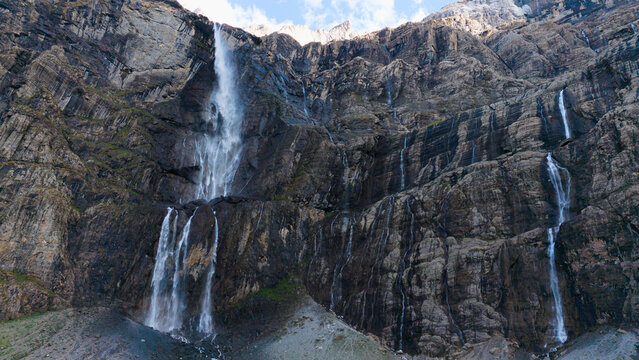 scenic view of famous cirque de gavarnie with gavarnie fall in pyrenees national park