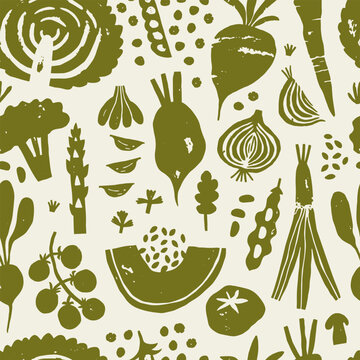 Seamless pattern with hand drawn vegetables