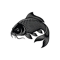 Fototapeta premium Black and white illustration of a swimming koi fish with detailed scales and flowing fins