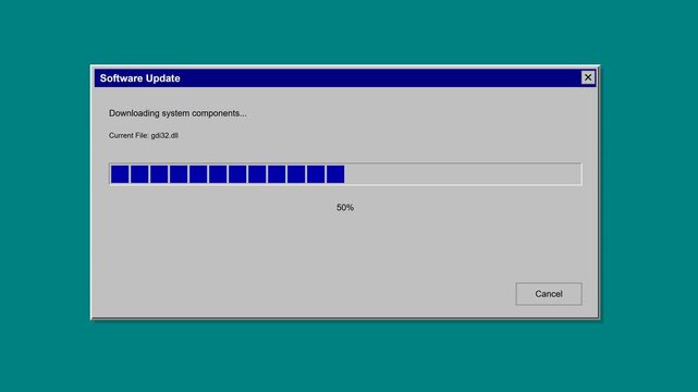 Retro Computer Software Update Dialog Window Progress Bar Animation