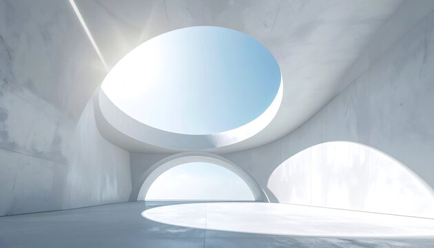 Modern concrete architecture with natural light and curved forms