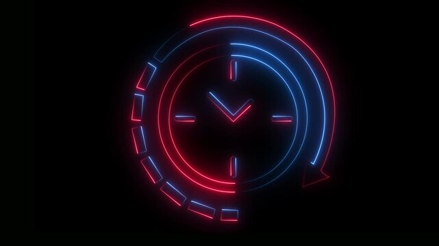 stylist clock saber animation on background. Neon Timer Outline Animation Glowing Countdown Clock Icon.