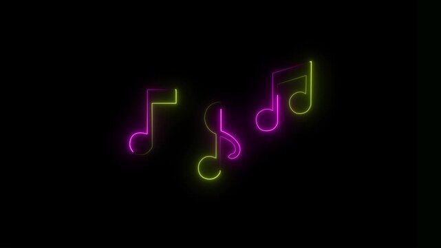  glowing neon line music icon. music icon animation on black background. Neon line music icon sat animation.