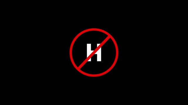 No h sign symbol animation, prohibited temperature warning red circle slash on black background. Caution Alert & Compliance Awareness Motion Graphic on Dark Background"