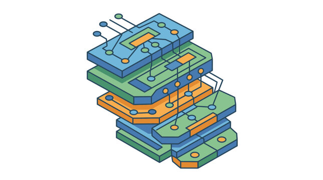 Isometric multilayer circuit board abstract technology background representation