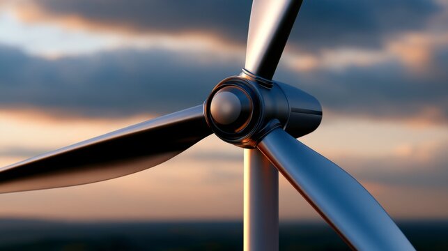 Close up of wind turbine blades at sunset