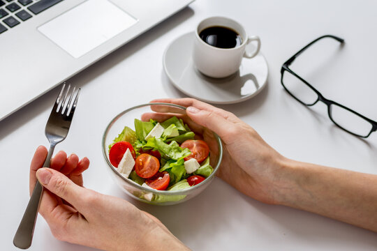 concept of lunch in office at work desktop