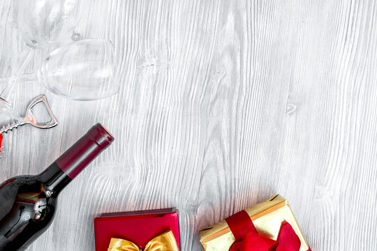 concept Valentine Day with wine top view mock up