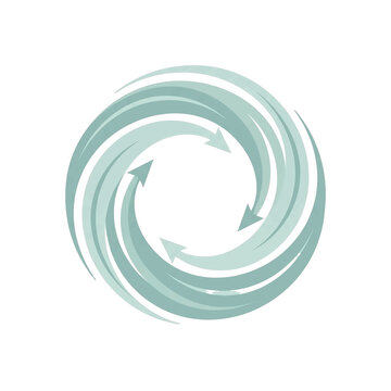 Recycling symbol circular arrows vector logo template with curved green elements on transparent background