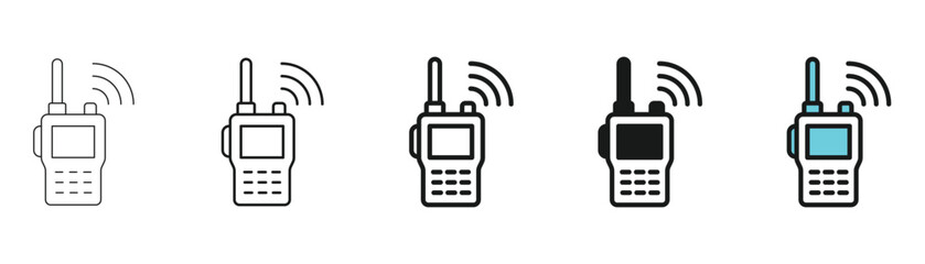 Walkie talkie icons in different styles, radio communication devices for professional and personal use, vector illustration © Vacso