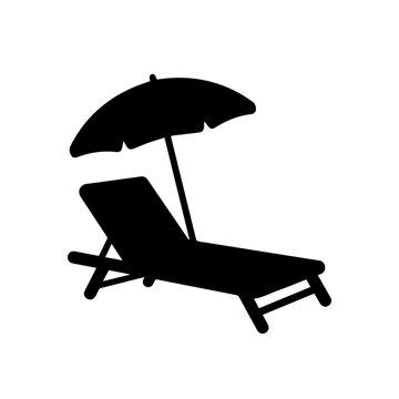 Black silhouette icon featuring a sun lounger and beach parasol for travel