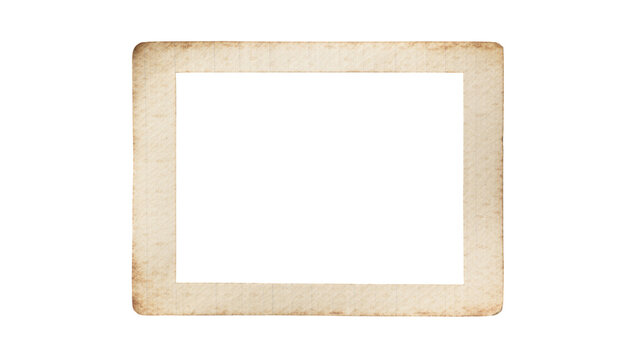 Vintage textured paper photo frame with rounded corners, isolated on transparent background
