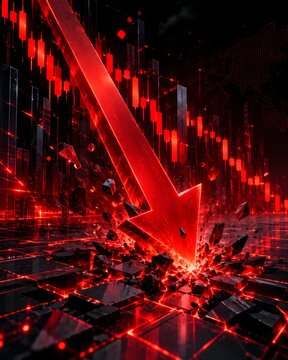 Market Crash Concept with Red Downward Arrow and Falling Stock Market