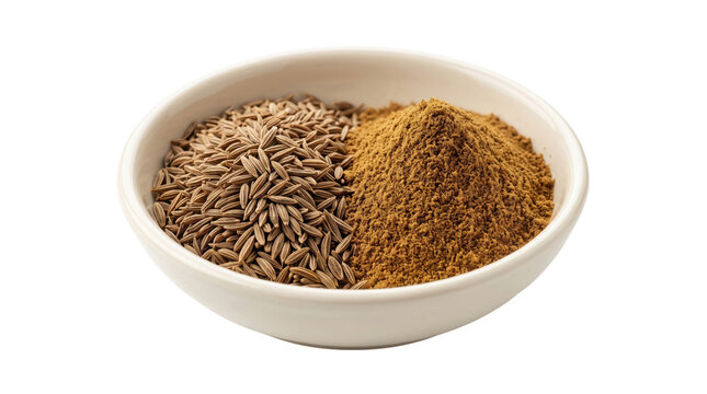 Aromatic cumin seeds and ground cumin powder, a versatile spice blend for culinary dishes. Essential cooking ingredients for flavor enhancement.