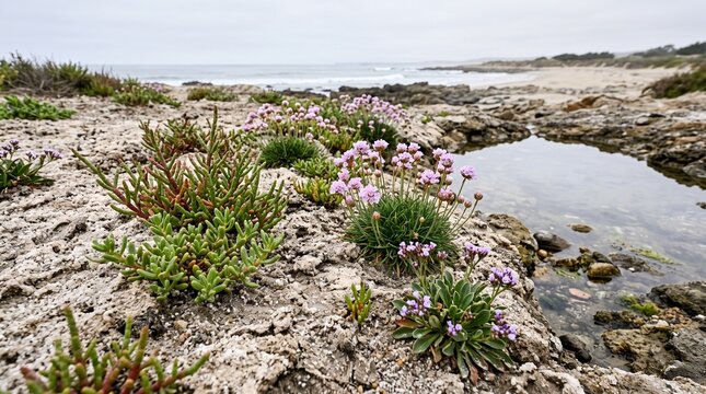 Salt-Tolerant Coastal Plants Beside a Shallow Tidal Pool