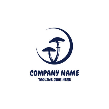 Mystical Mushroom Crescent Moon Logo Design Template