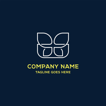 Abstract Linear Butterfly Leaf Logo Design Template