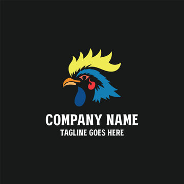 Modern Colorful Rooster Head Logo Design Template