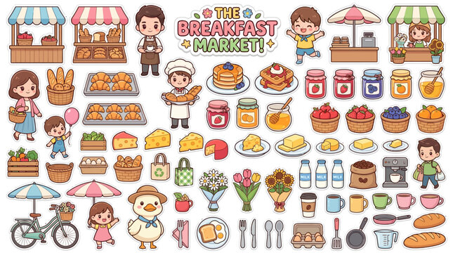 Dreamy Food Market Cartoon Characters.