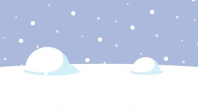 Minimalist flat animation of snow falling on snowy hills landscape
