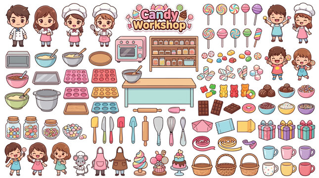 Cute Kids in Candy Making Workshop.