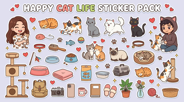Cat Life Sticker Collection.