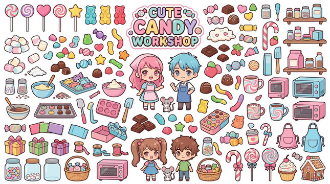 Cute Candy-Themed Cartoon Characters.