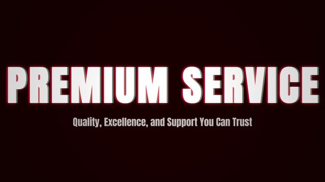 Premium service text title animation, quality excellence support concept, corporate business service advertisement typography background