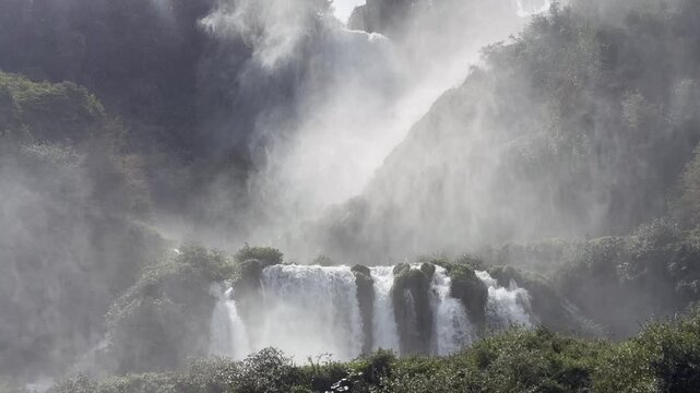 Marmore Falls is a tiered, man-made waterfall in Italy, created by the Roman in 271 BC. At 165 m fall, It is the largest man-made waterfall in the world. It is located about 8 km from Terni, Italy