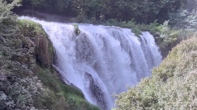 Marmore Falls is a tiered, man-made waterfall in Italy, created by the Roman in 271 BC. At 165 m fall, It is the largest man-made waterfall in the world. It is located about 8 km from Terni, Italy