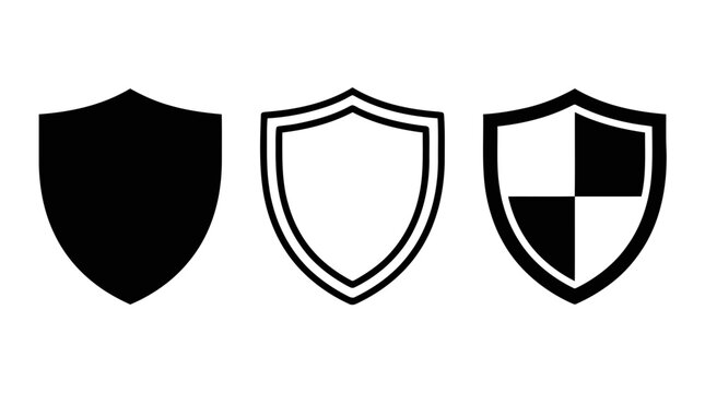 Vector illustration of set of three shield icons in different styles