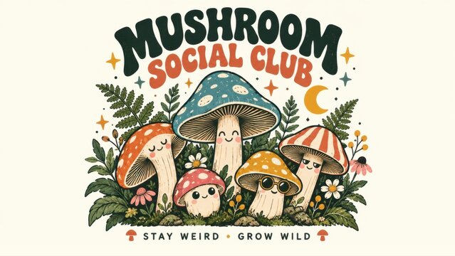 Mushroom club illustration shown