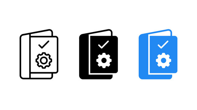 Office administration and document management vector icon set with check and gear