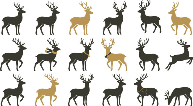 A festive collection of reindeer silhouettes and illustrations perfect for holiday designs isolated on transparent background