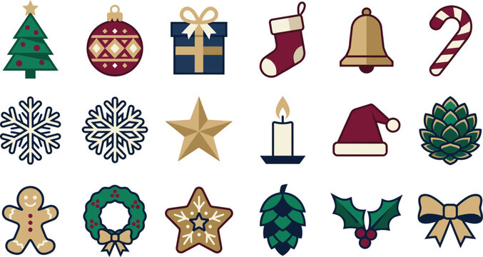 A delightful collection of festive christmas icons and illustrations isolated on transparent background